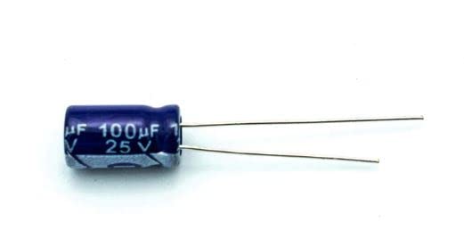 Electrolytic capacitor with blue case on a white background