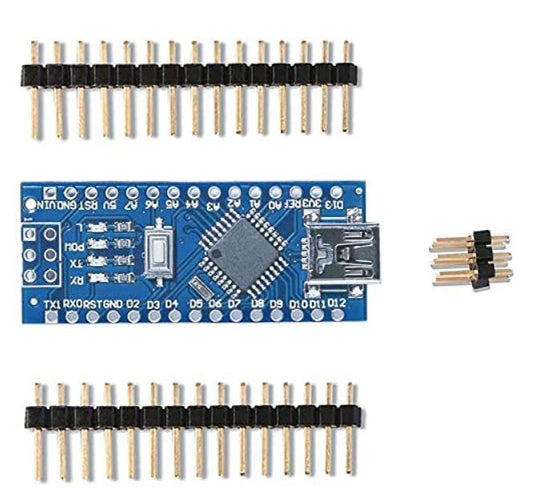 Arduino Nano Electronic circuit board with connectors on a white background