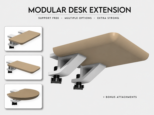 Clamp-on desk extension table with 10 × 9.8 inch round beige brown top for extra workspace