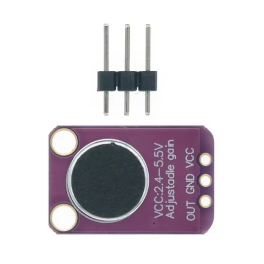 Electronic sensor module with components on a white background