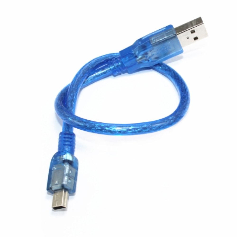 Blue USB cable with connectors on a white background