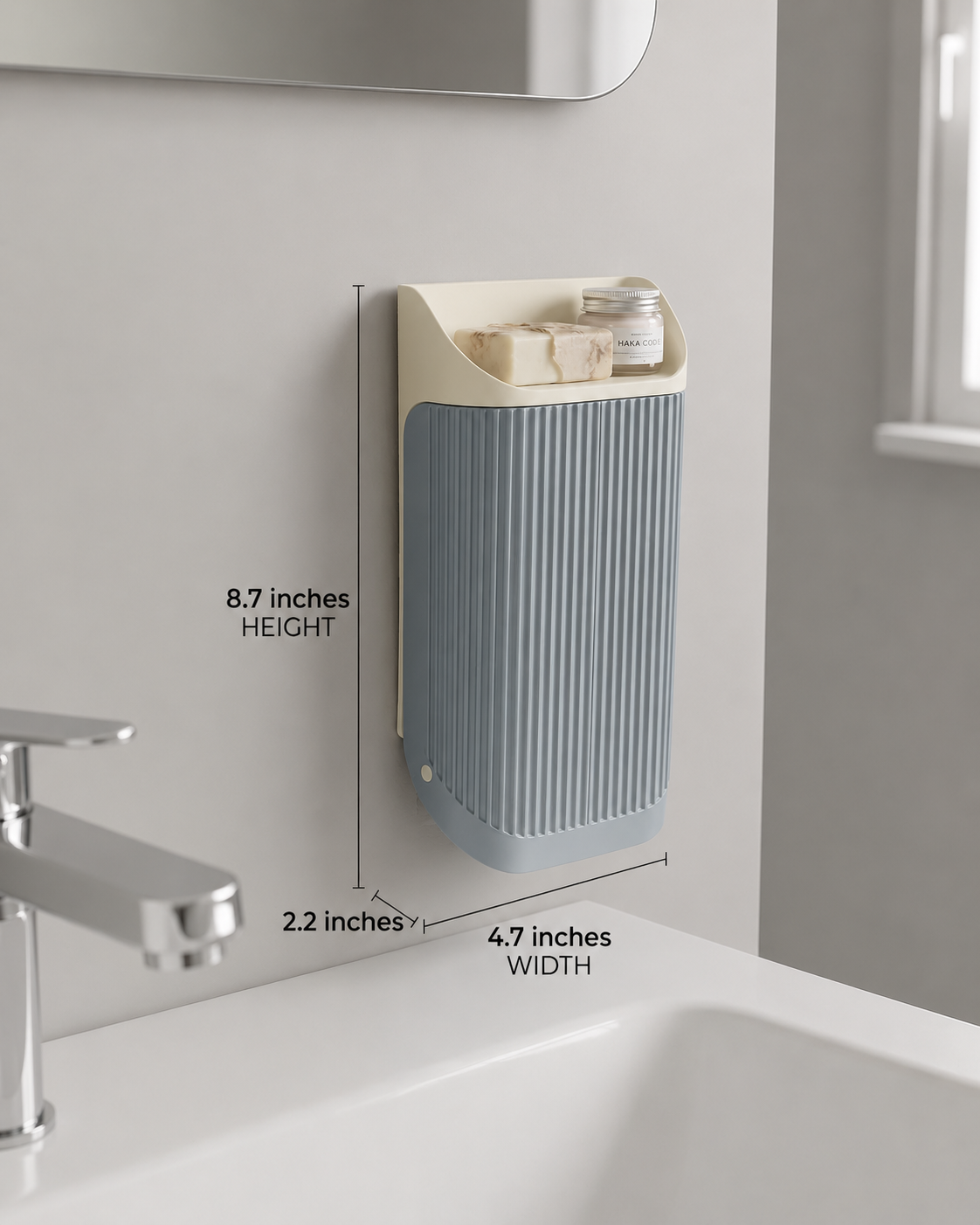 Bathroom toiletries organizer storing toothbrushes, toothpaste, soap, skincare and daily essentials