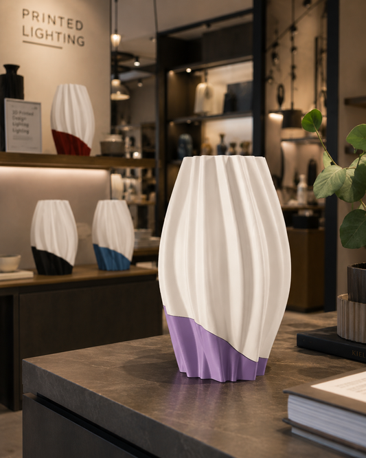 Modern bedside table lamp with inner diffuser giving soft warm light in a bedroom
