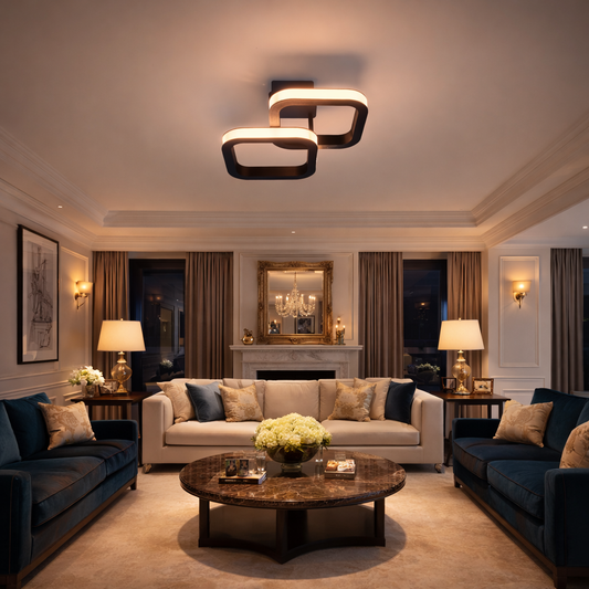 modern dual square LED ceiling light in luxury living room setup