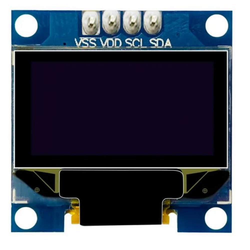 Small display module with connectors on a blue background