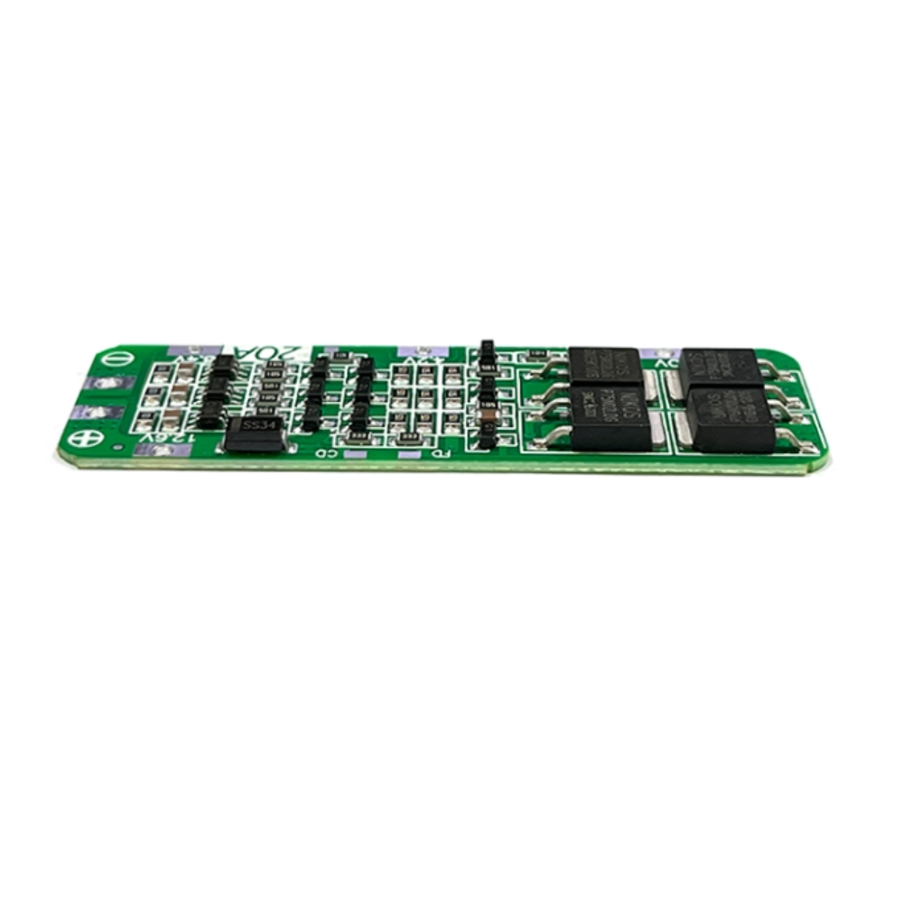 Green electronic circuit board with components on a white background