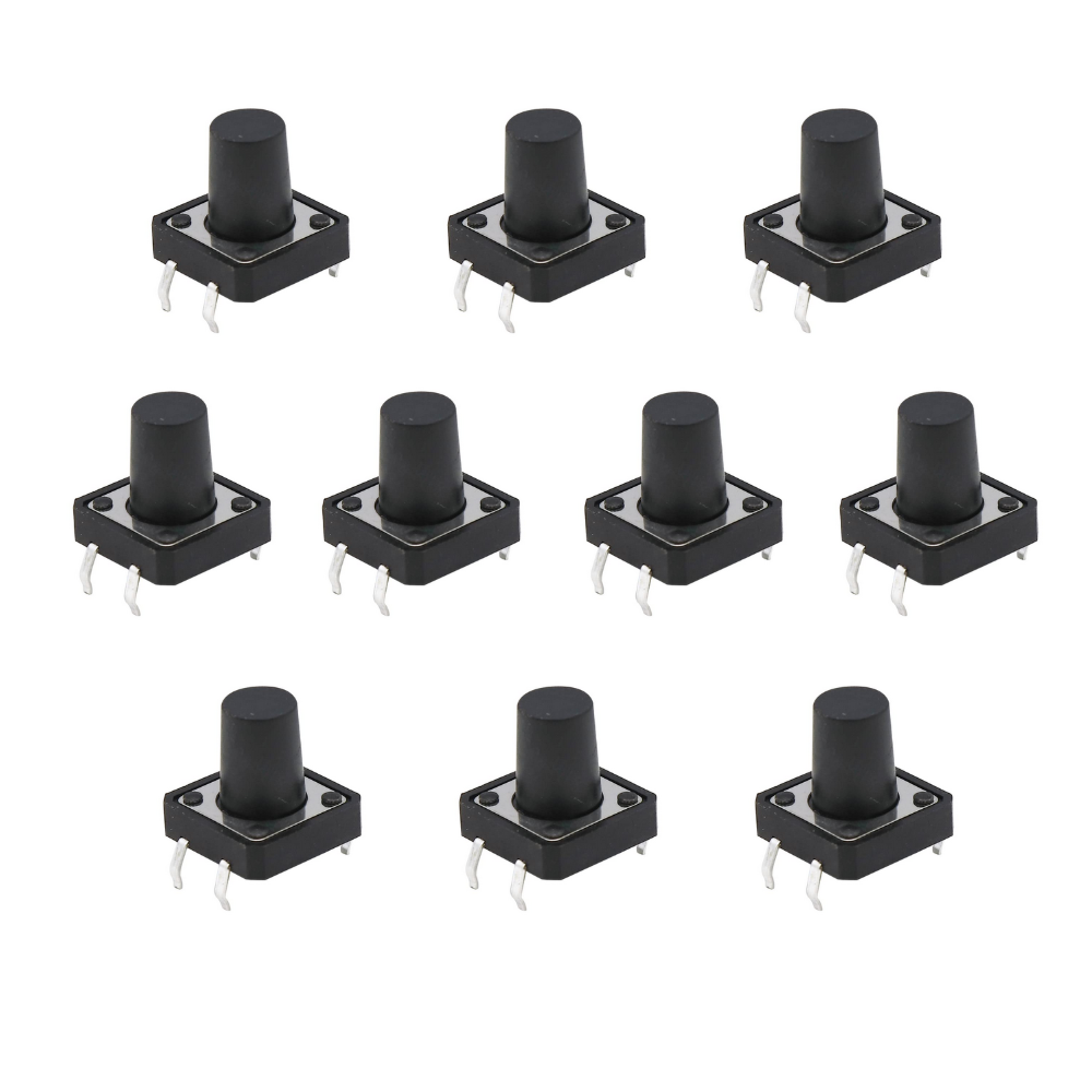 Ten black cylindrical buttons on a white background