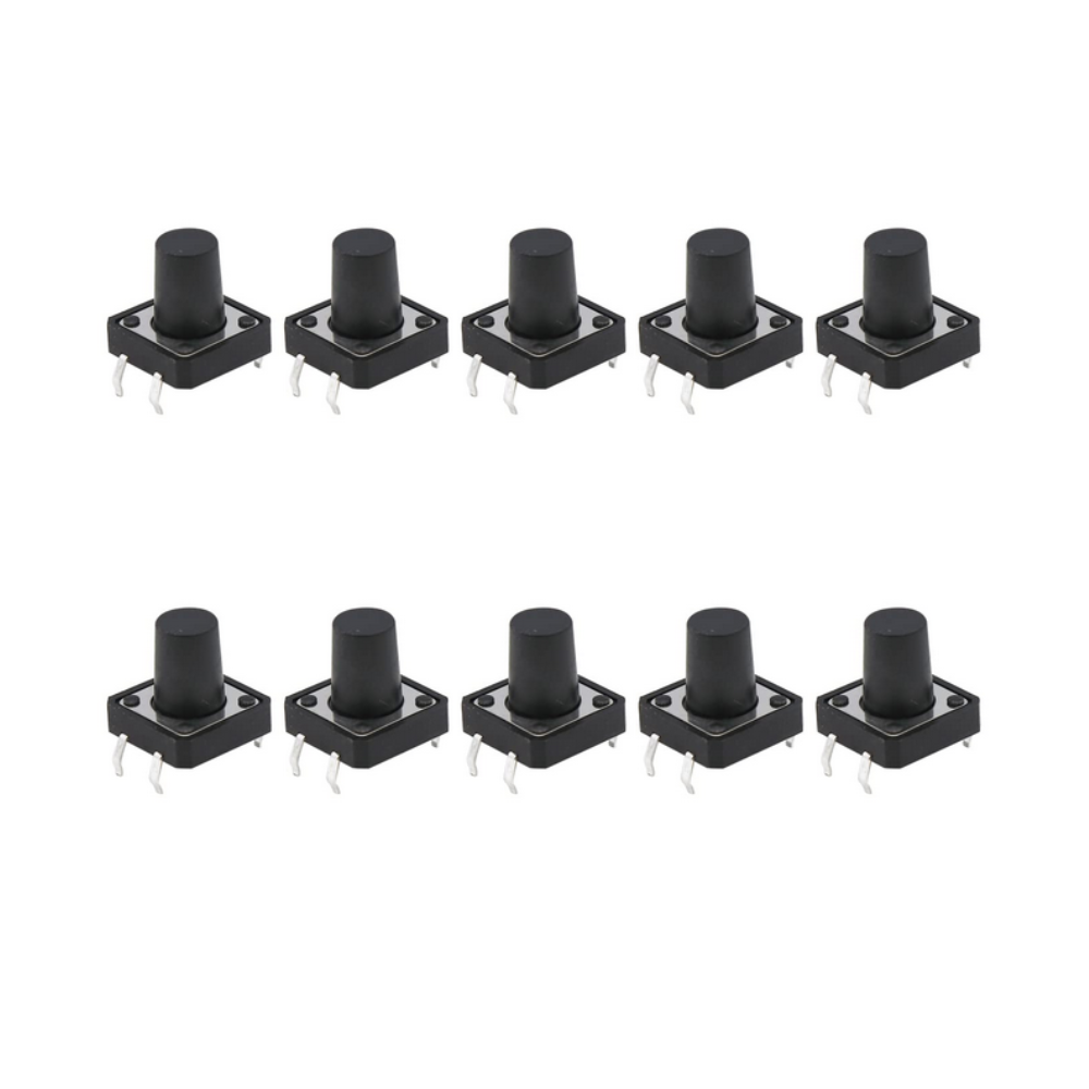 Set of eight black cylindrical buttons on a white background