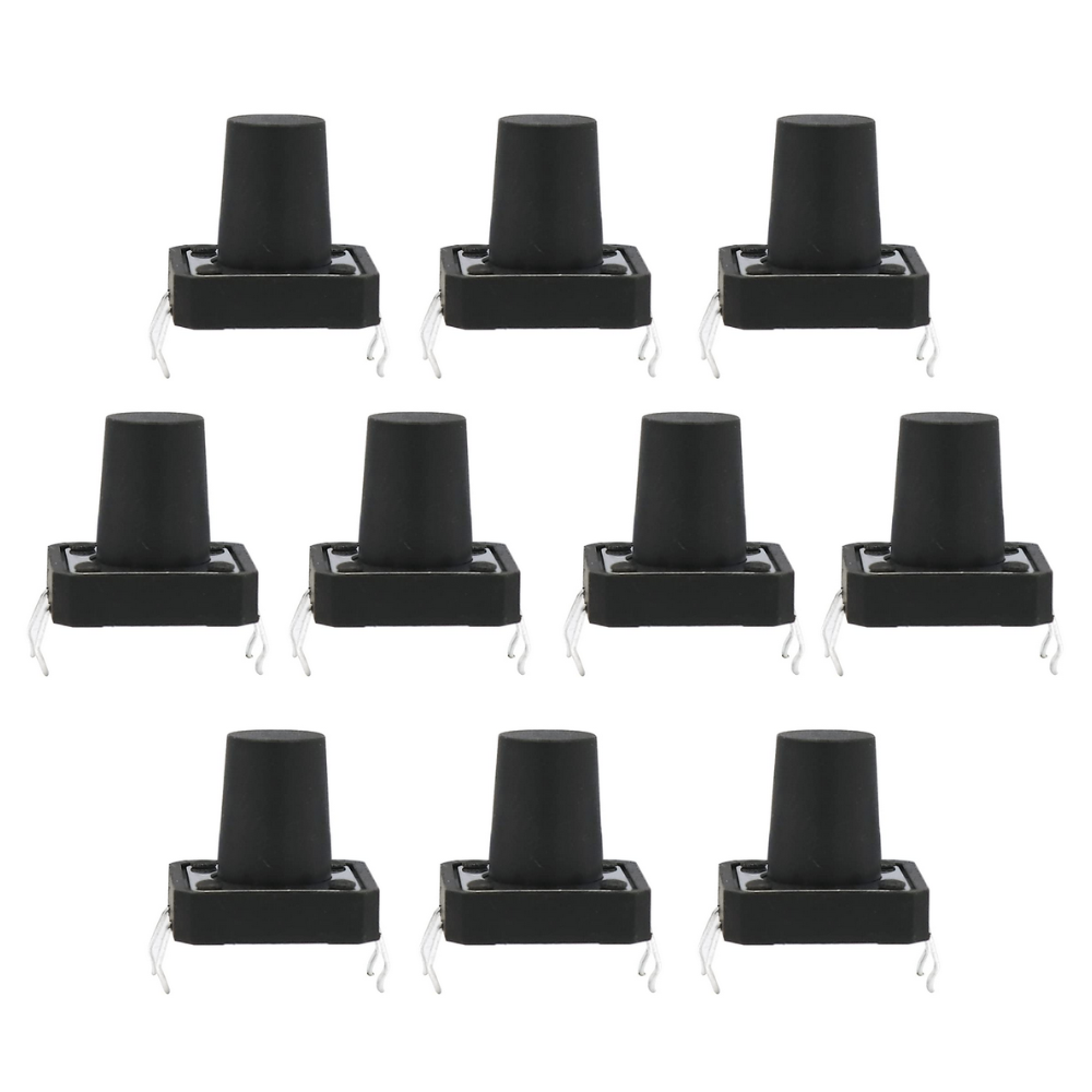 Ten black cylindrical objects on a white background