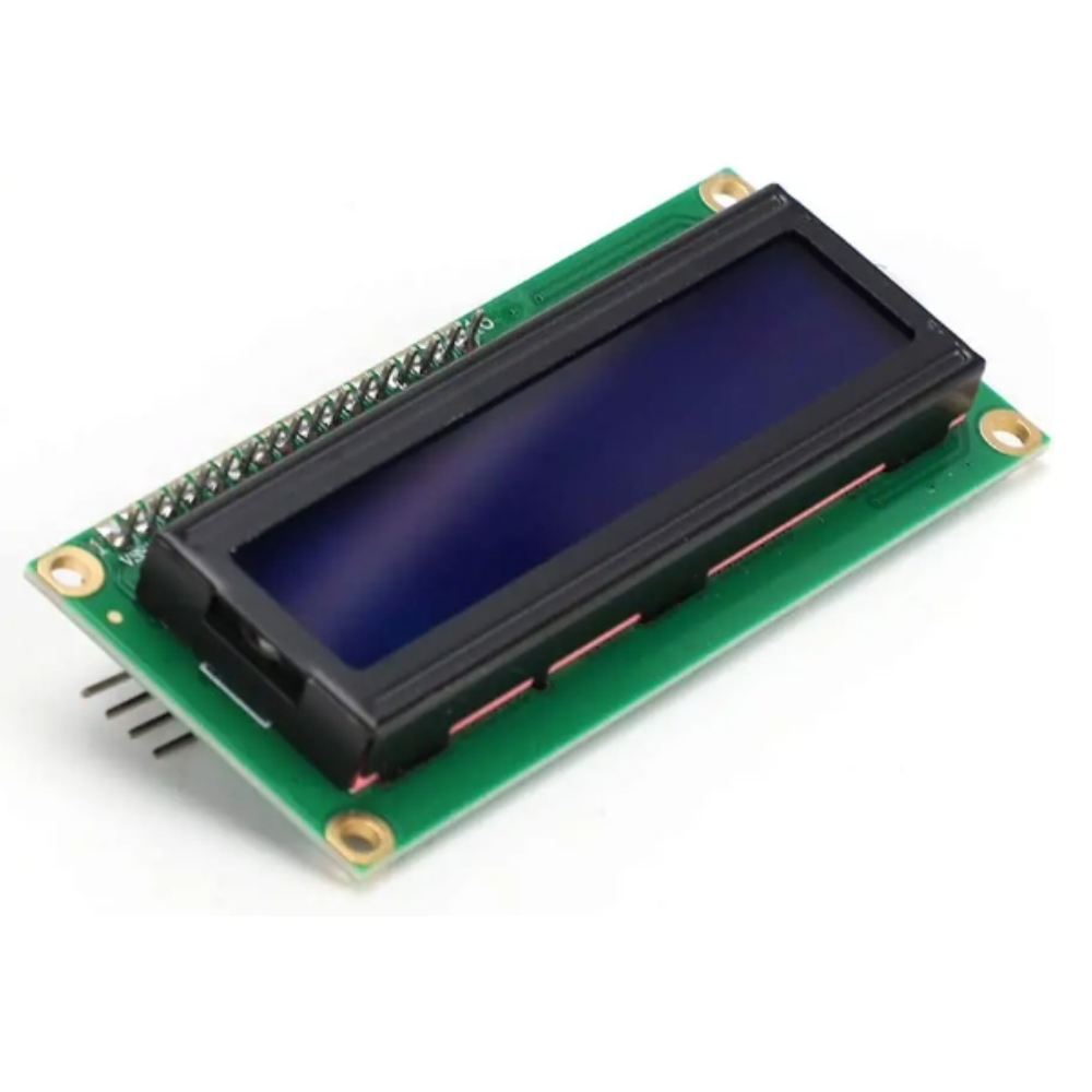 LCD display module with blue screen on a white background