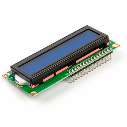 LCD (Liquid Crystal Display) module with blue screen on a white background