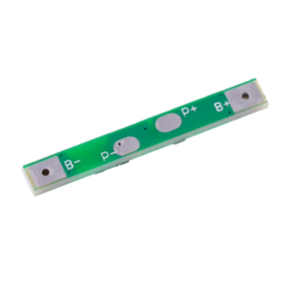 Green electronic component with labeled terminals on a white background