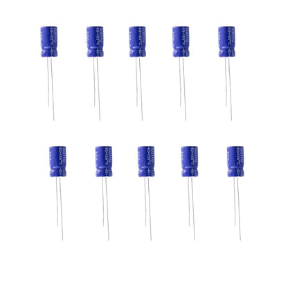 Row of blue electronic capacitors on a white background