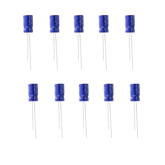 Row of blue electronic capacitors on a white background