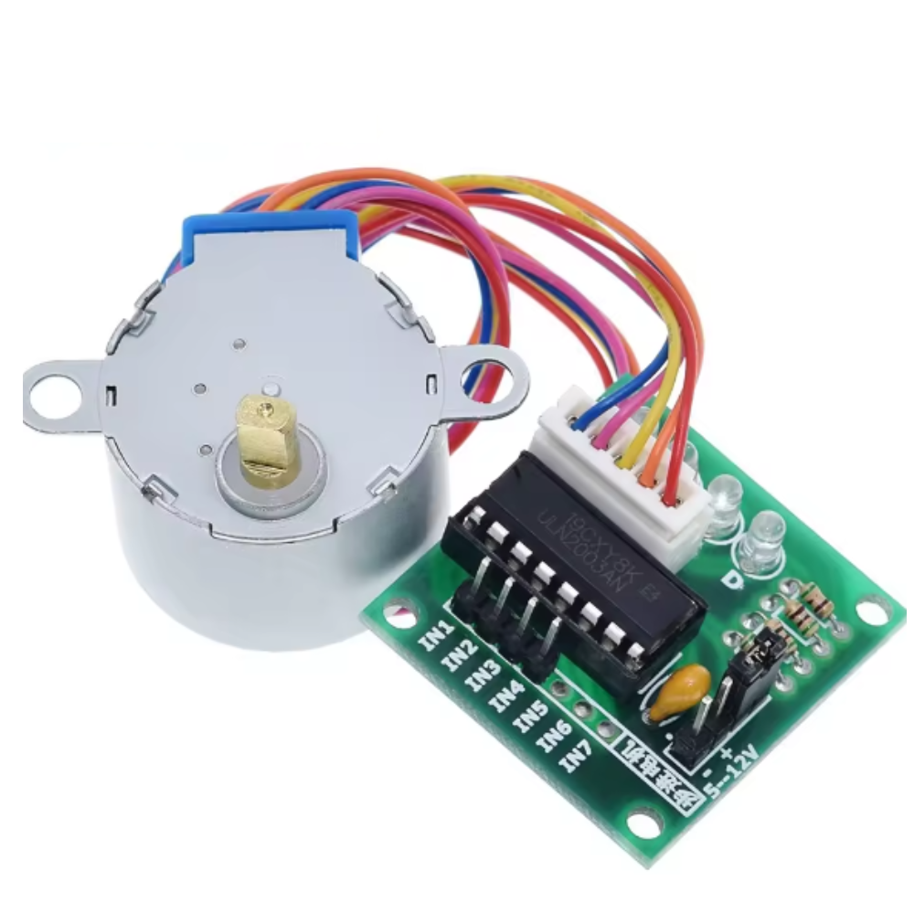 Motor and electronic circuit board with colorful wires on a white background