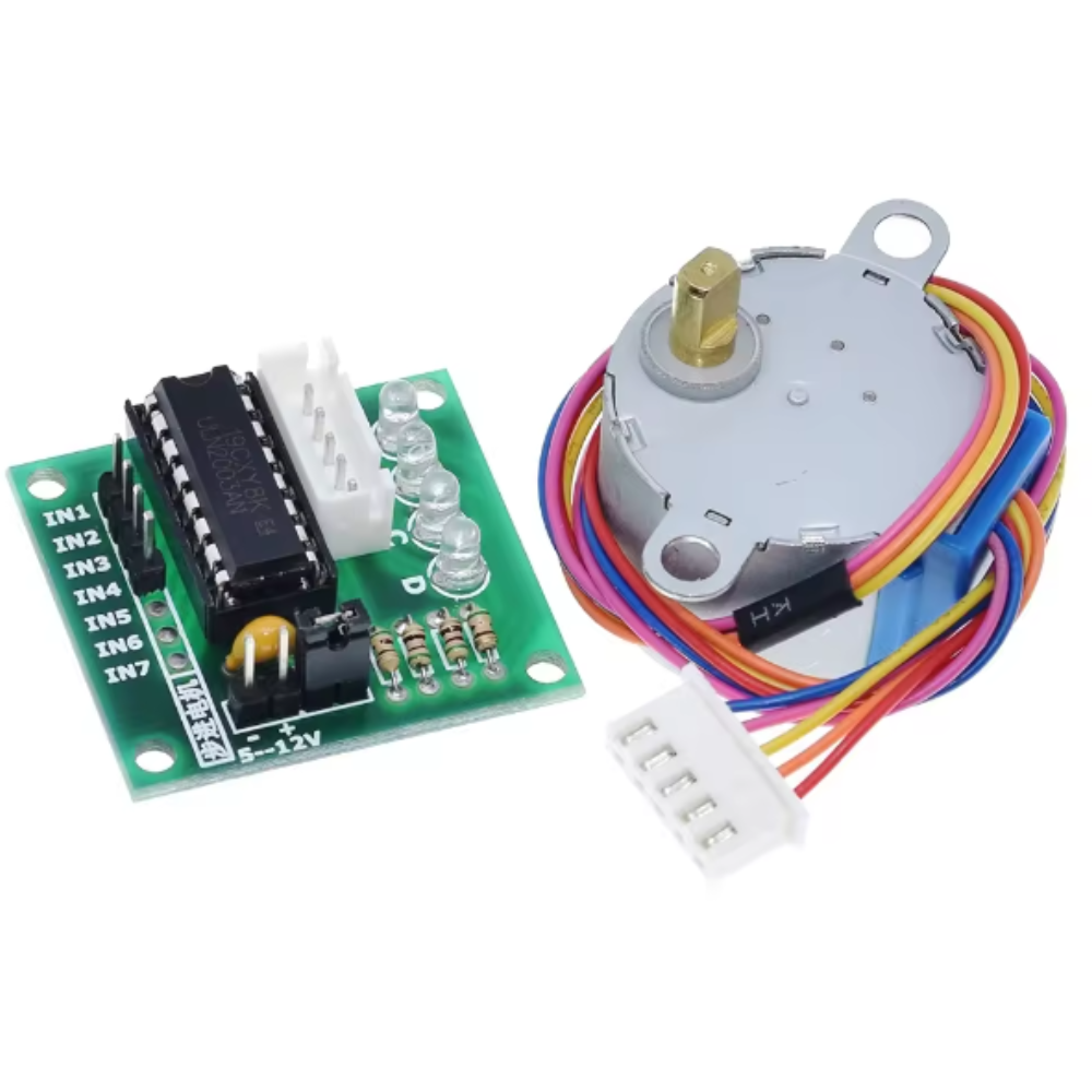 Electronic components including a motor and control board on a white background
