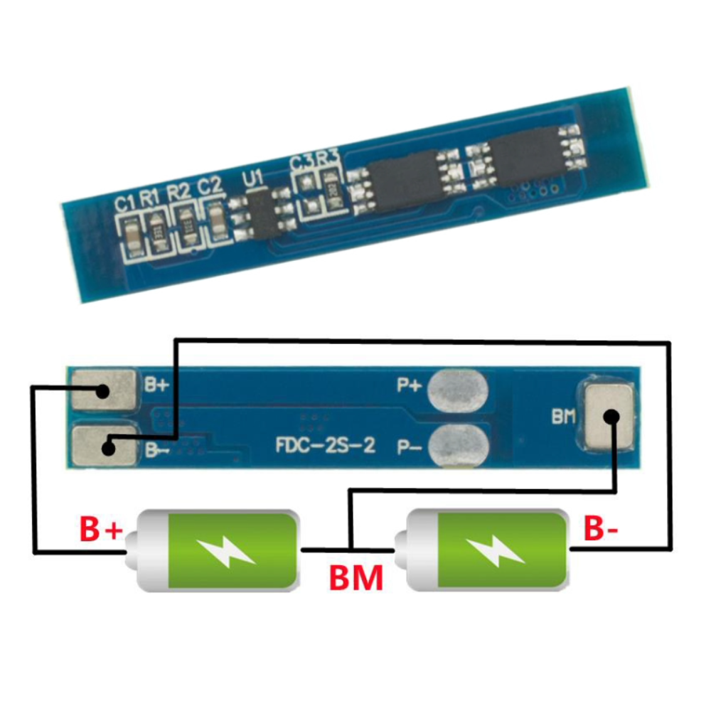 Circuit board with battery connections on a white background