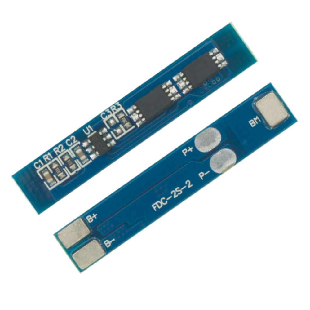 Two blue printed circuit boards on a white background