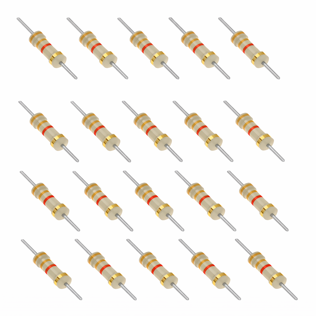 Multiple resistors with color bands on a white background