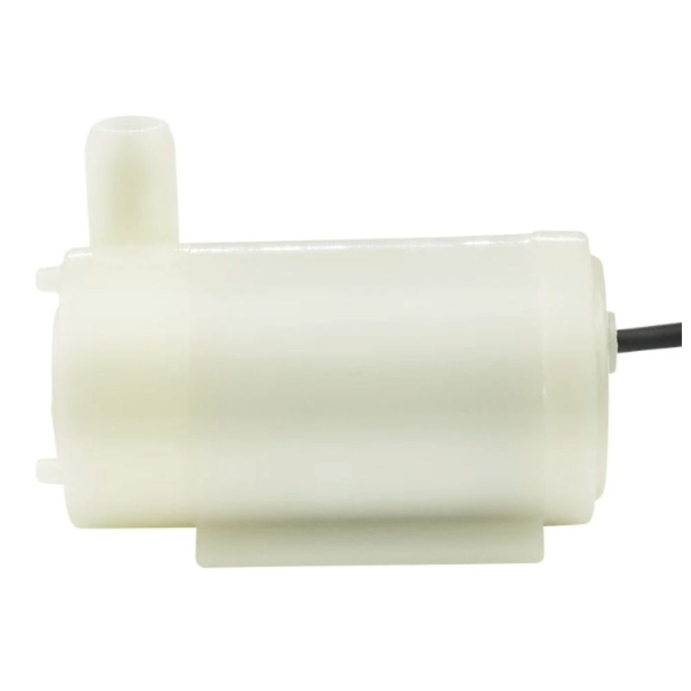White cylindrical component with a black wire on a white background