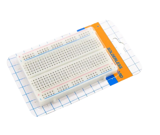 Solderless breadboard on a white background