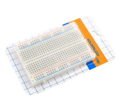 Solderless breadboard on a white background