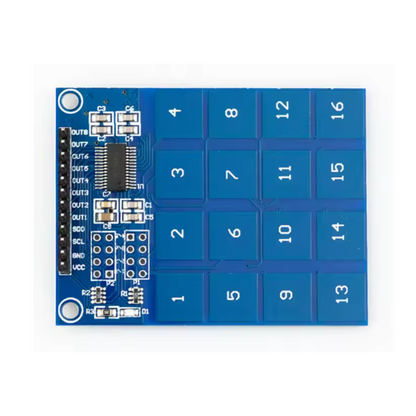 Blue electronic circuit board with numbered squares on a white background
