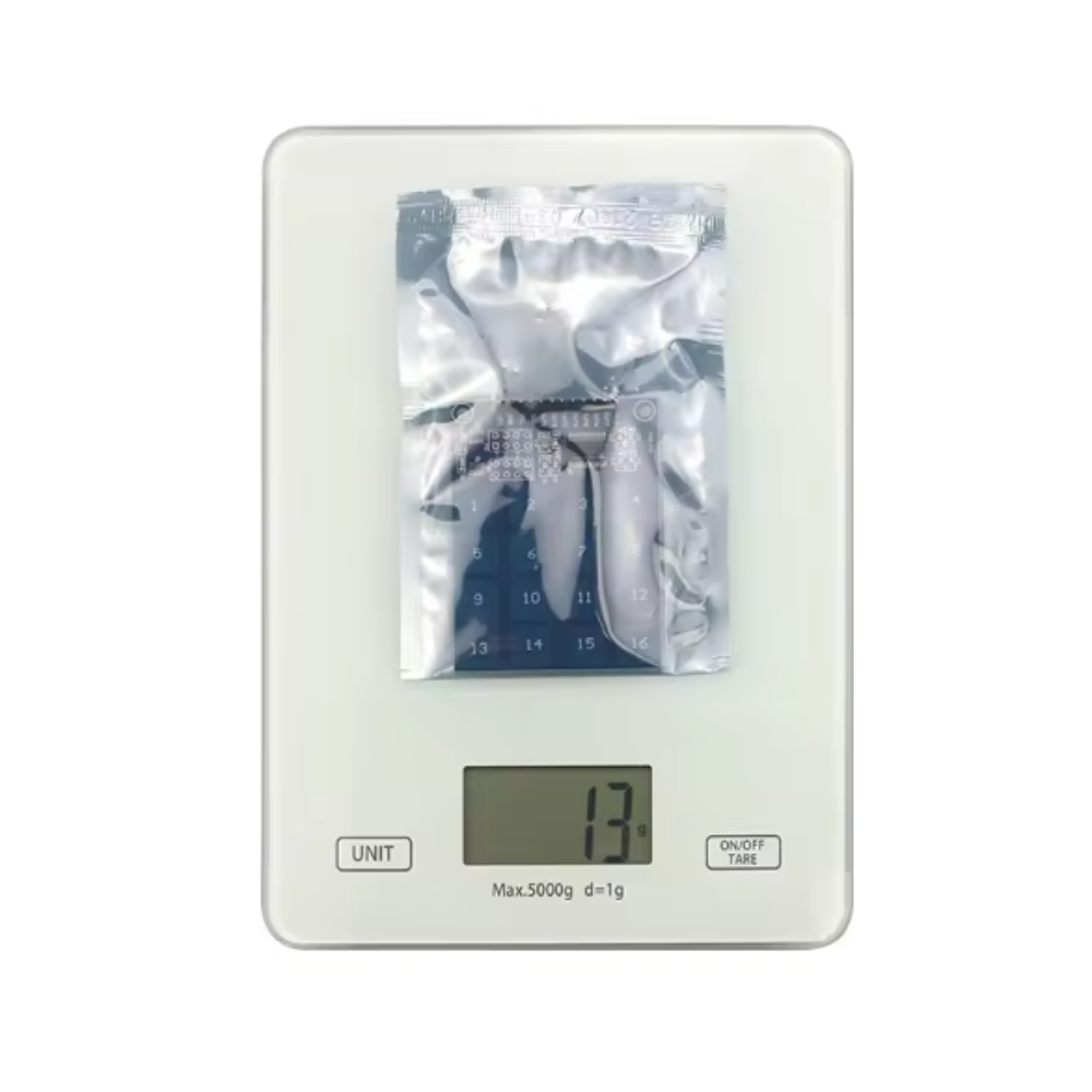 Digital kitchen scale with a clear cover on a white background