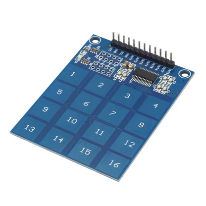 Blue electronic module with numbered squares on a white background