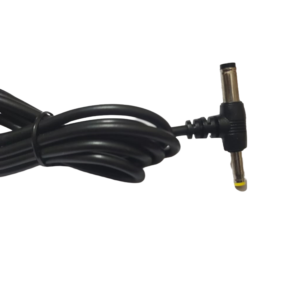 Black extension cable with a plug on a white background