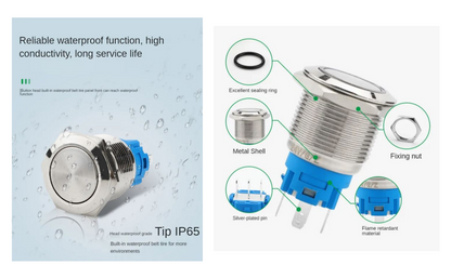 Technical illustration of a waterproof electrical connection with labeled parts and text on a light blue background.