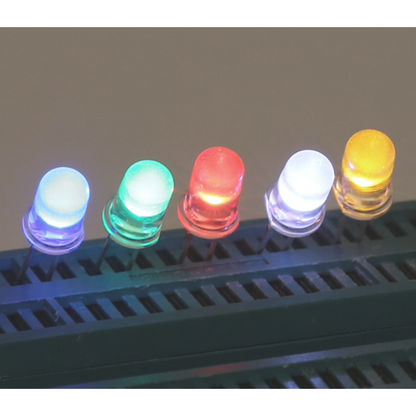 Set of colorful LED lights on a black strip with a gradient background