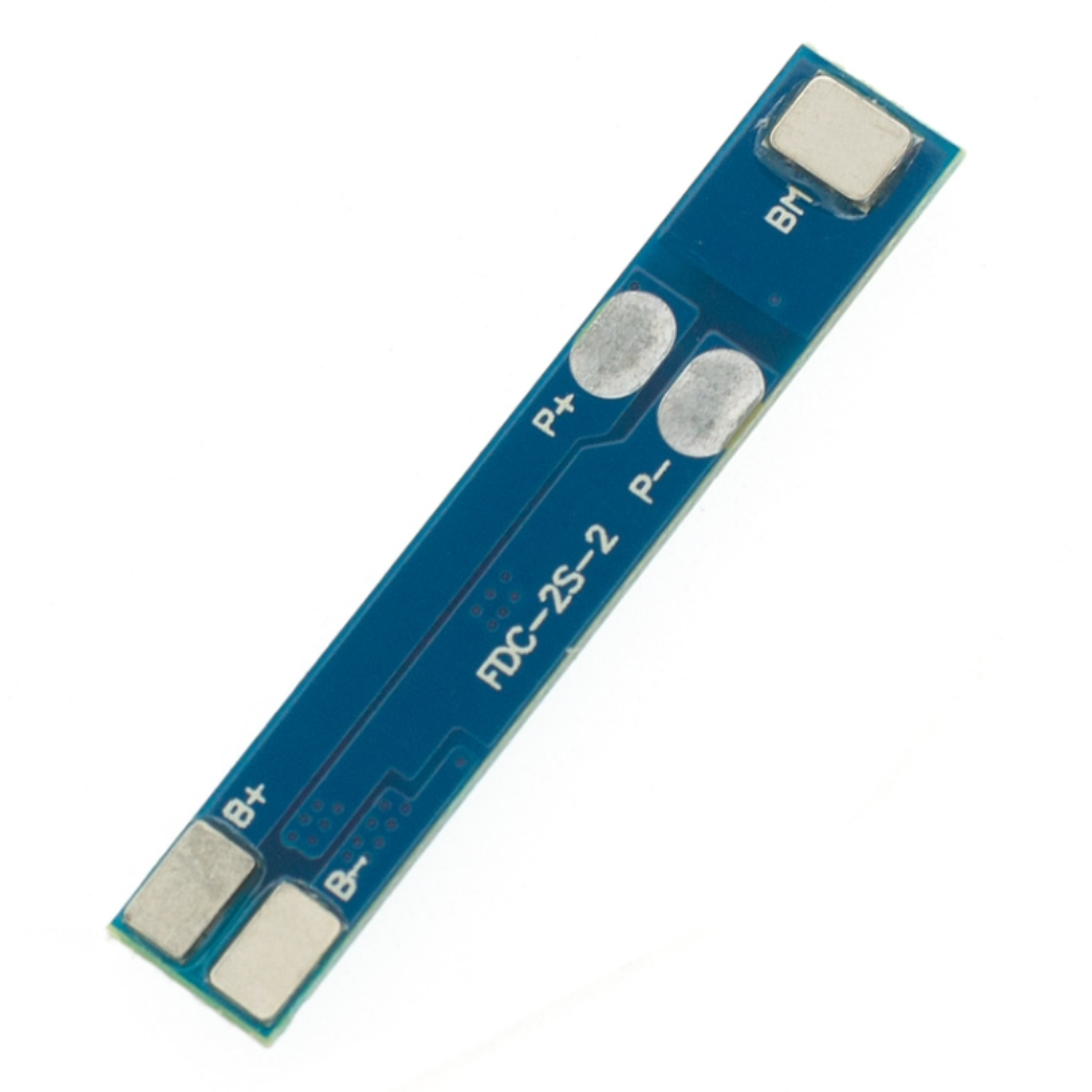 Blue printed circuit board with labeled components on a white background