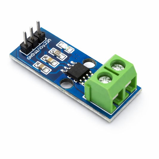 Electronic sensor module with blue circuit board and green terminal block on a white background