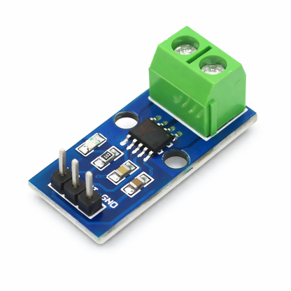 Electronic sensor module with blue circuit board and green housing on a white background