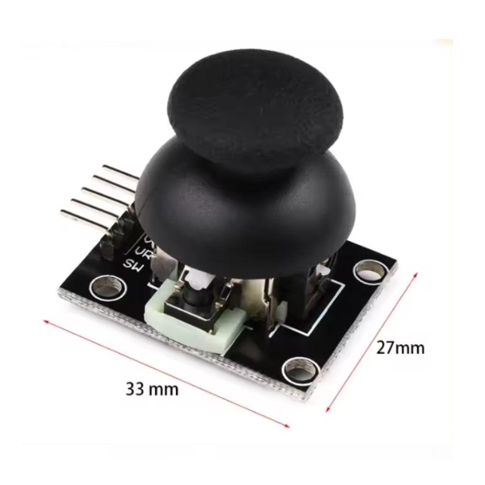 Joystick module with dimensions labeled on a white background