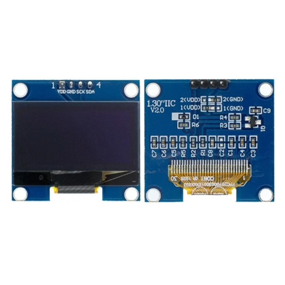 OLED display module with circuitry on a blue background