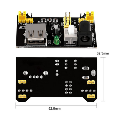 Electronic circuit board with USB connector and dimensions labeled
