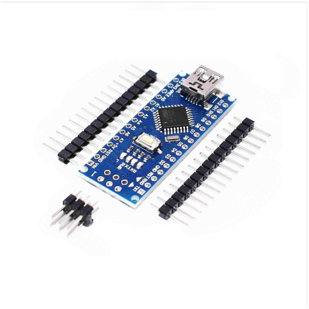 Arduino nano Electronic circuit board with USB connector on a white background