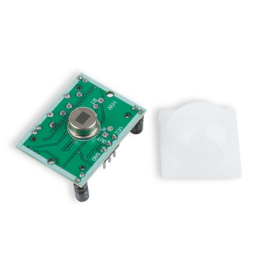 Green electronic circuit board with a sensor on a white background