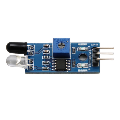 Electronic sensor module with blue circuit board on a white background