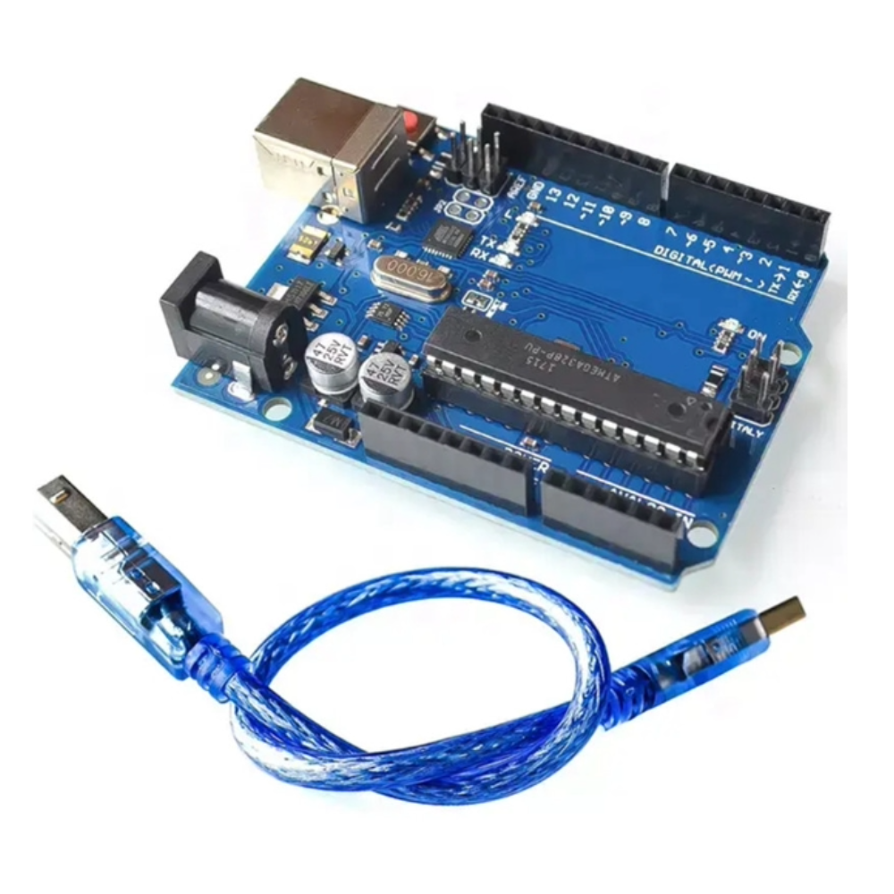 Electronic circuit board with USB cable on a white background