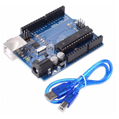 Electronic circuit board with USB cable on a white background