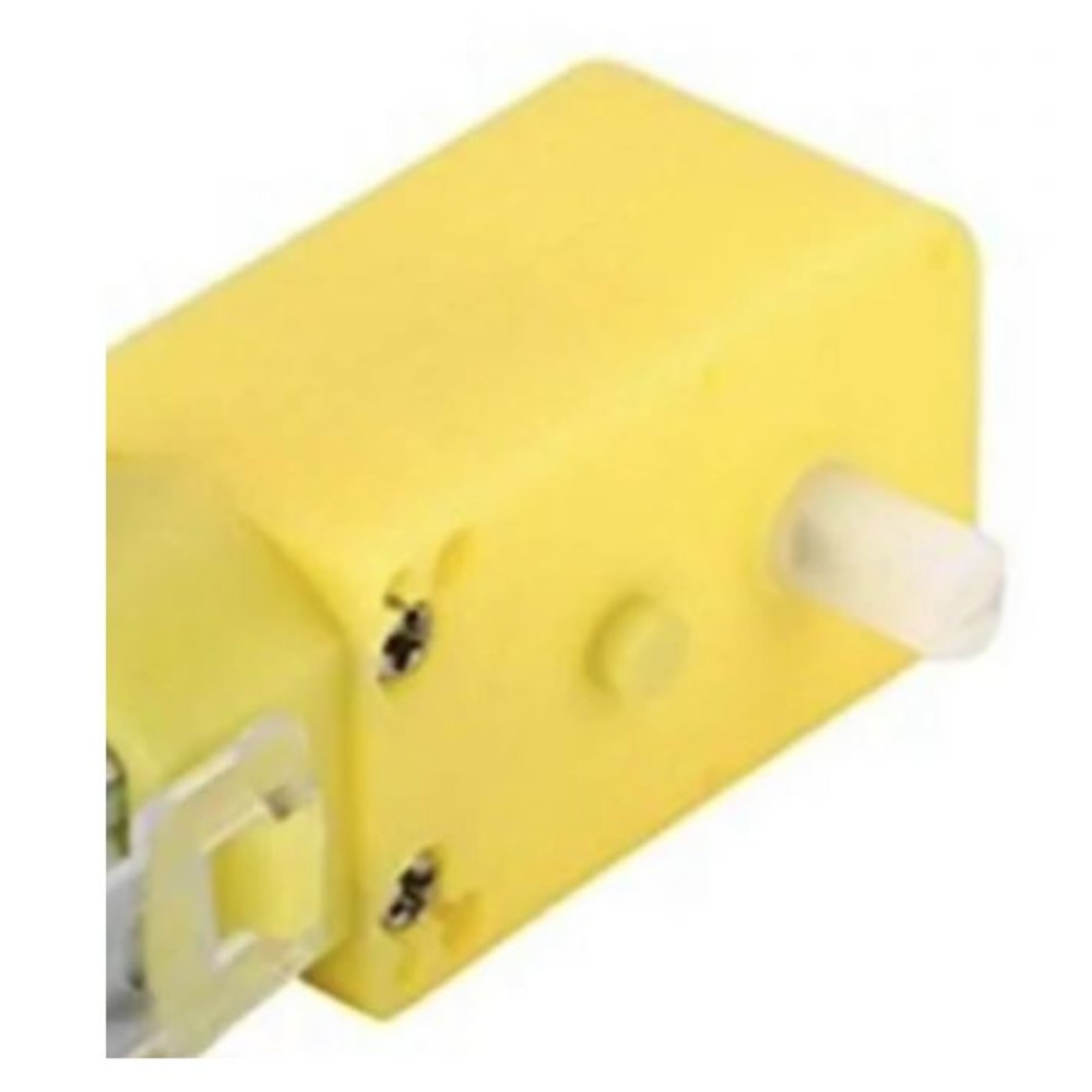 Yellow plastic component with white screws on a white background