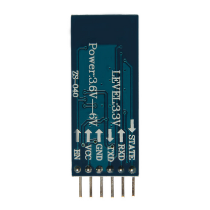 Electronic component with labeled pins on a white background