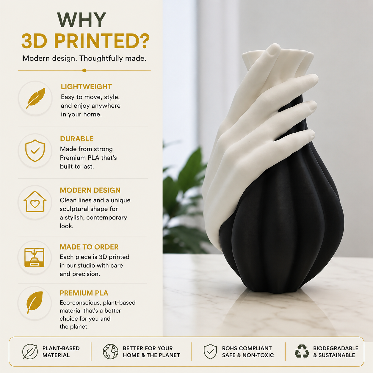 Embrace Hand Sculptural Vase – Modern Decorative Flower Vase