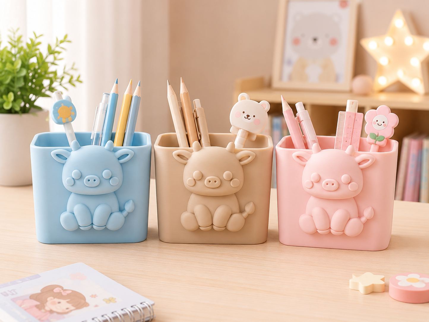Cute Animal Pencil Holder for Kids Desk – Multi-Purpose Stationery Organizer for Study Table, Nursery & Gift Decor