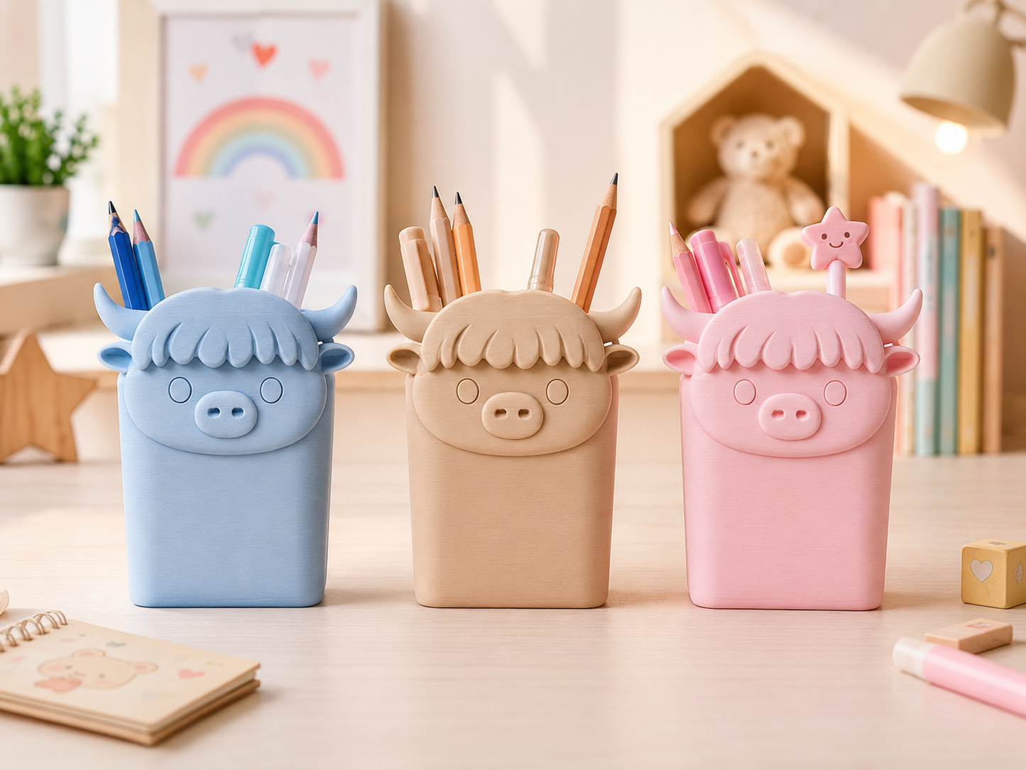 Cute Animal Pencil Holder for Kids Desk – Multi-Purpose Stationery Organizer for Study Table, Nursery & Gift Decor