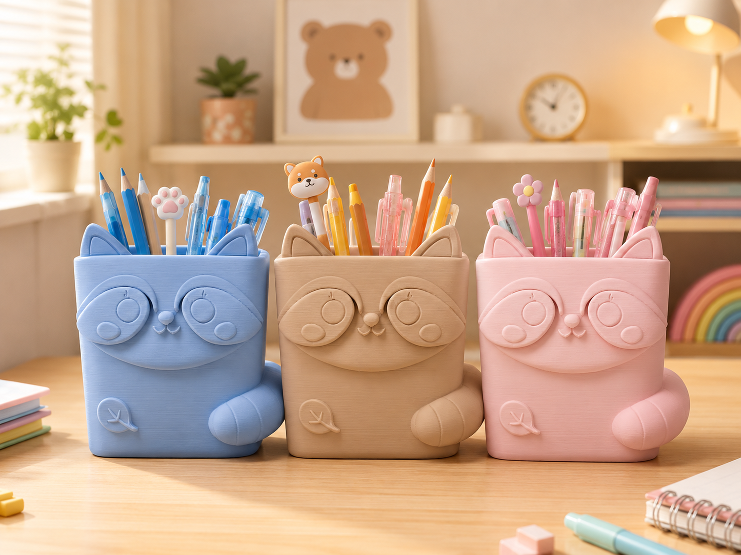 Cute Animal Pencil Holder for Kids Desk – Multi-Purpose Stationery Organizer for Study Table, Nursery & Gift Decor