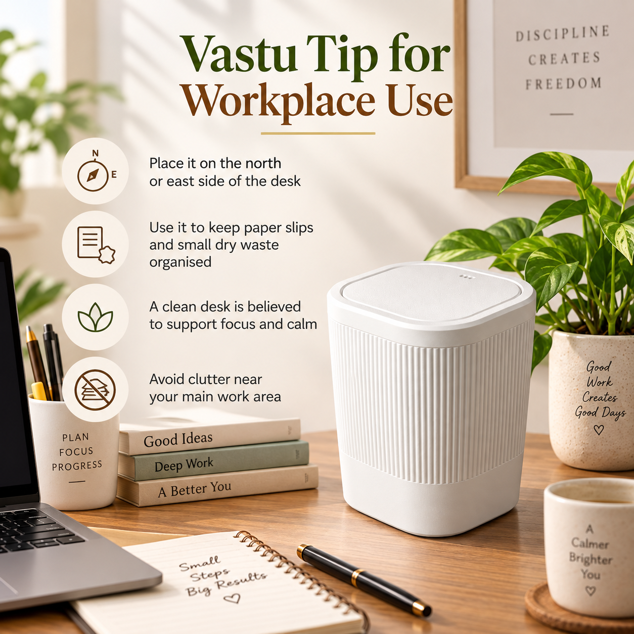 Nexa Mini Desktop Trash Bin with Flip Lid for Desk, Bathroom & Vanity